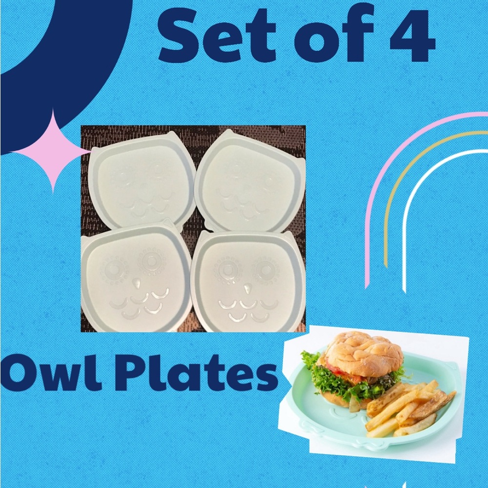 New Set of 4 Owl Shaped Kids Food Tray Mint Green